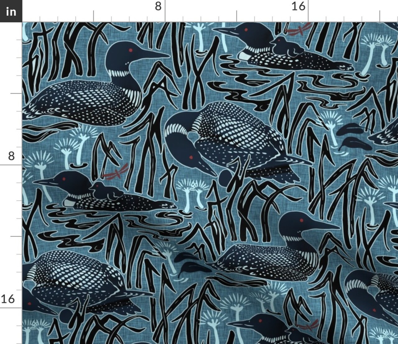 Ducks In Wetlands Birds Pond Wildlife Loon Water Bird Lakeside Lake House Birding Animals Swamp Custom Printed Fabric by Spoonflower Various Fabrics by the Yard or Fat Quarter